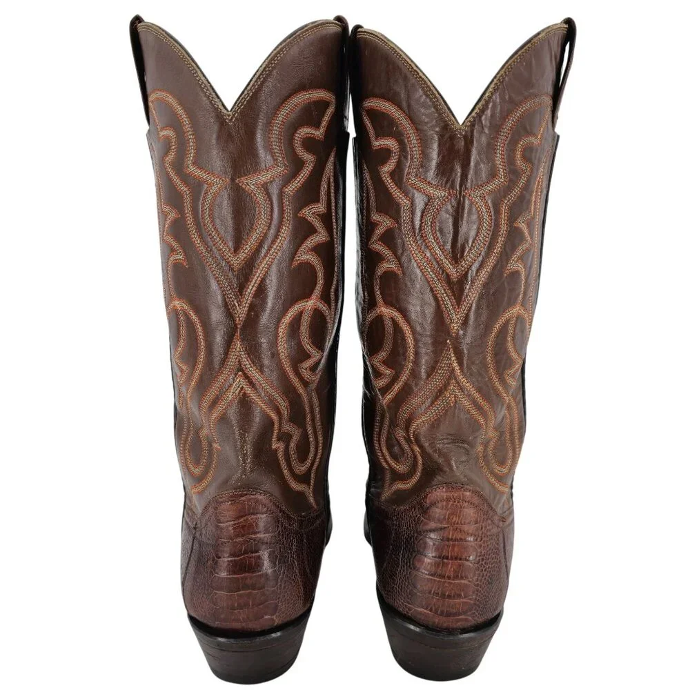 Vintage Exotic Ostrich Leg Mens 8.5D Tobacco Brown Leather Cowboy Western Boots - Picture 5 of 13